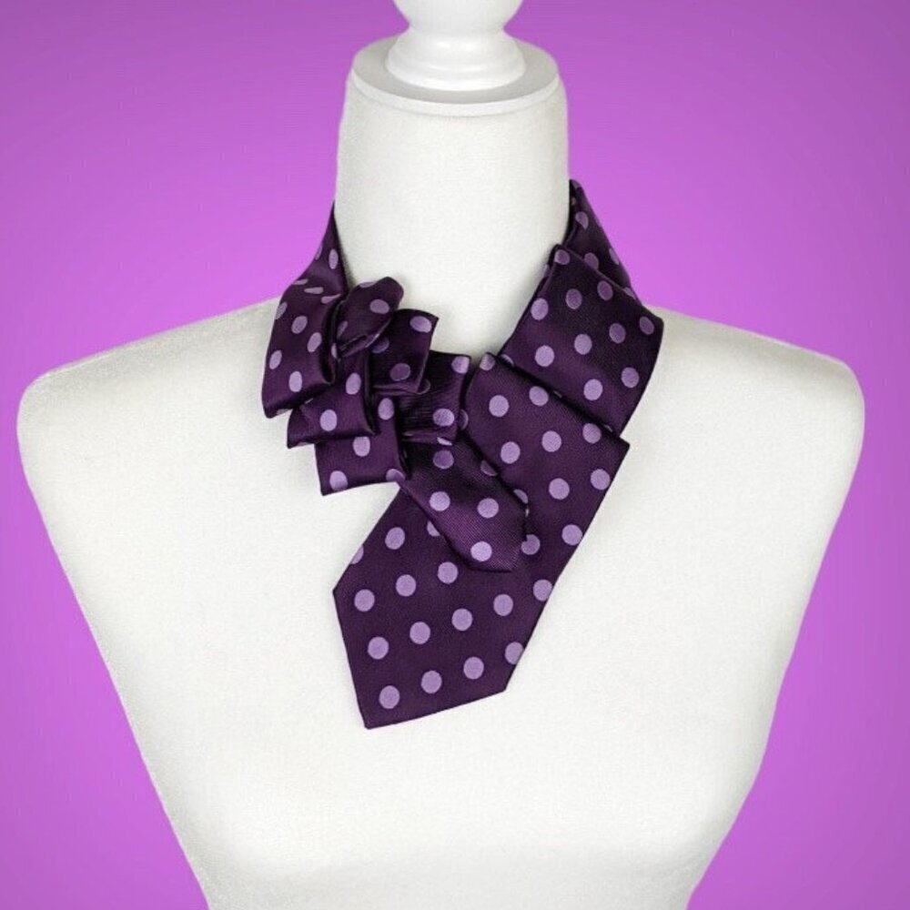 Polka Dot Ascot Scarf - Purple Silk Scarf - Gift For Tie Lovers - Unique Scarf. - Picture 3 of 7